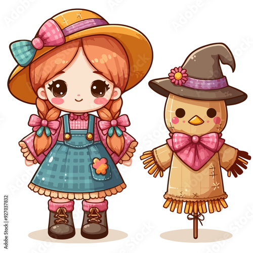 cute scarecrow vector illustration, cute scarecrow vector logo
