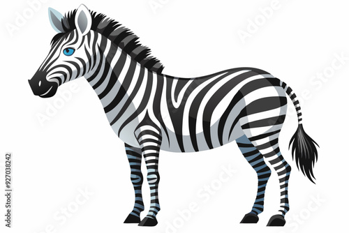 Cartoon Zebra with Blue Eyes Standing on White Background