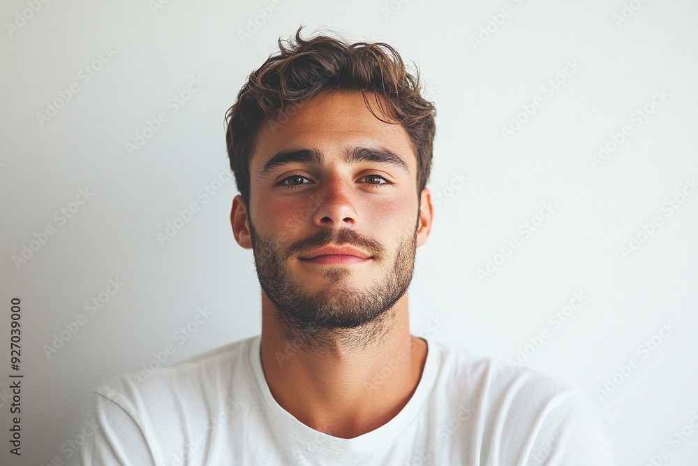 Confident Young Man Smiling in White Shirt Confident Young Man Smiling in White Shirt