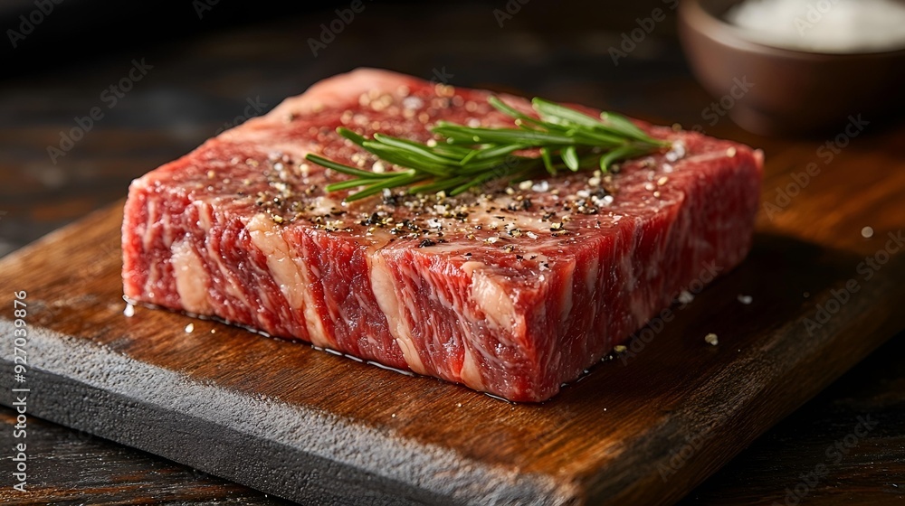 Marbled raw beef steak, ready for grilling or pan-searing Marbled raw beef steak, ready for grilling or pan-searing