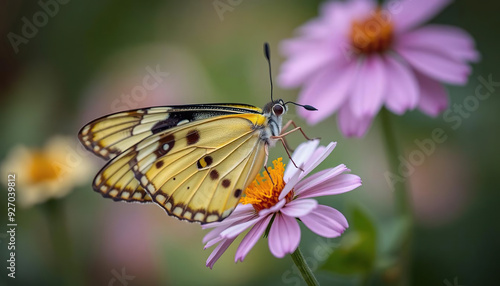 A butterfly is sitting on a yellow flower