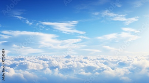 Wide view of blue sky with wispy clouds