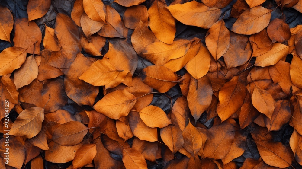Top view of scattered dry orange leaves creating a textured background Top view of scattered dry orange leaves creating a textured background