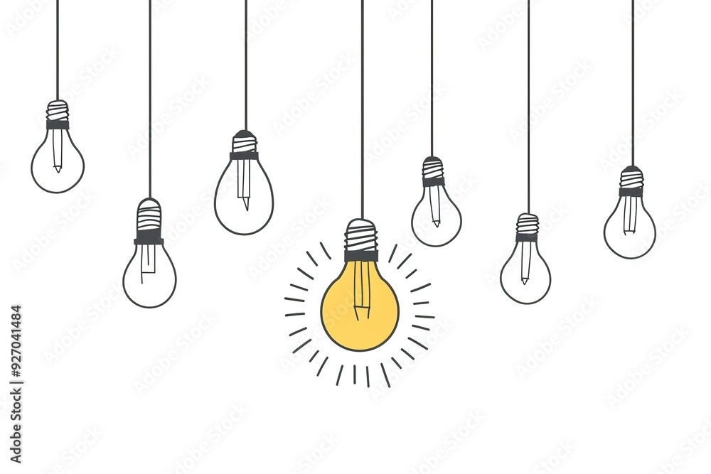 A drawing of a light bulb with a single light shining on it