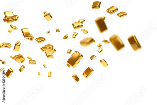 Flying gold bars with white background