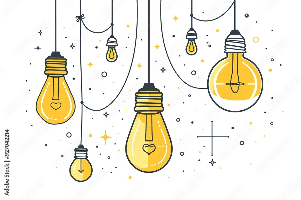 A drawing of a bunch of light bulbs hanging from a ceiling A drawing of a bunch of light bulbs hanging from a ceiling