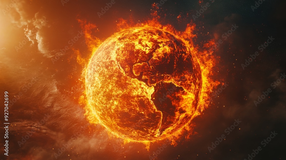 Planet on fire illustrating climate emergency Planet on fire illustrating climate emergency