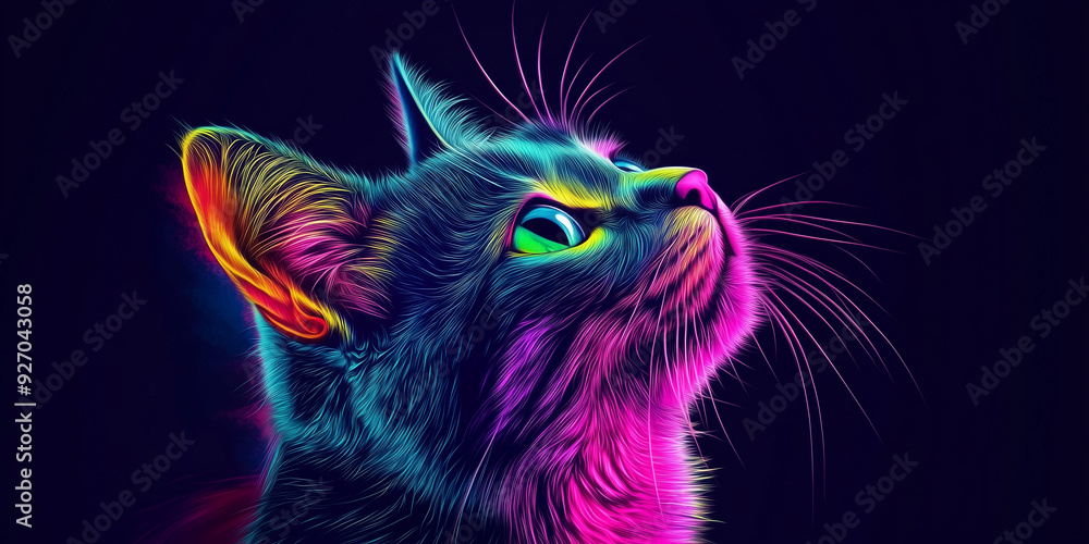 Glowing Neon Cat with Intense Gaze Glowing Neon Cat with Intense Gaze