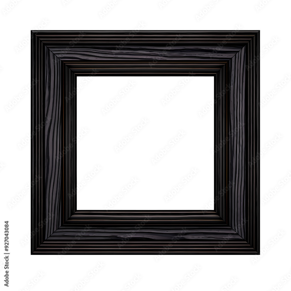 A dark wood frame with a thick, ornate border is isolated on a black background.