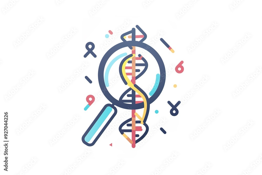 A close up of a DNA strand with a magnifying glass over it