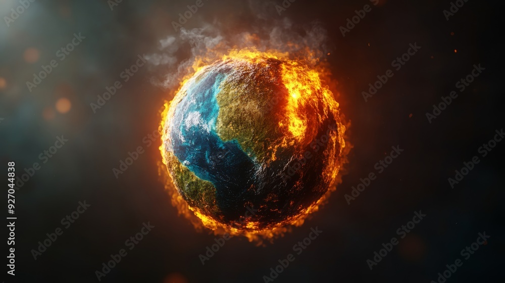 Globe with contrasting fire, water, air, and soil textures Globe with contrasting fire, water, air, and soil textures