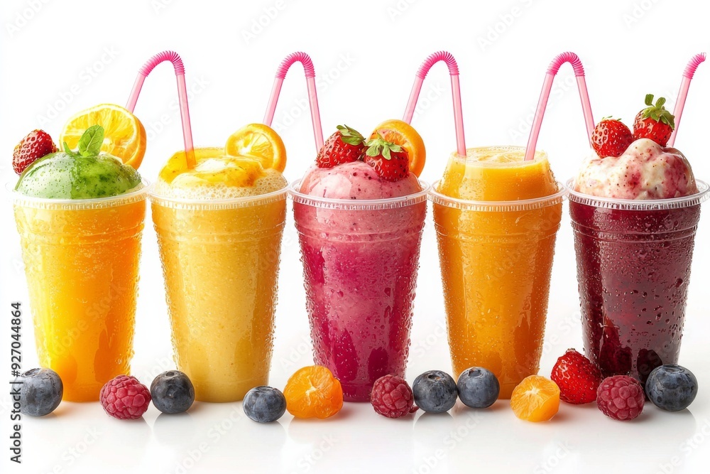 Juices and Floats in Plastic Cup on white background created with Generative AI Juices and Floats in Plastic Cup on white background created with Generative AI