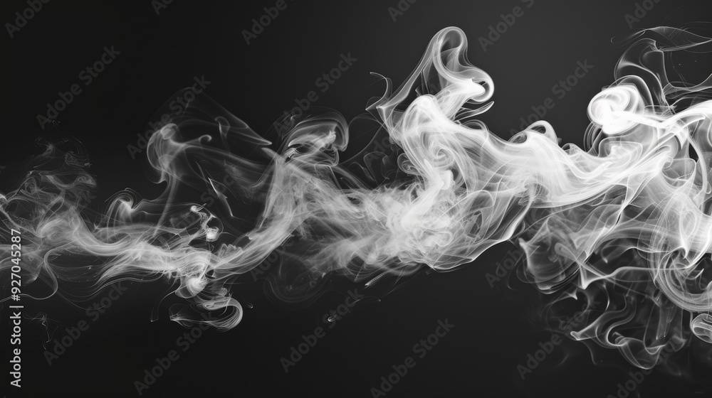 Flowing white smoke patterns, black background, dramatic effect