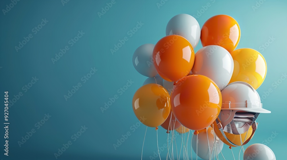 Air Balloons with a Protective Helmet on a Purple Background Air Balloons with a Protective Helmet on a Purple Background