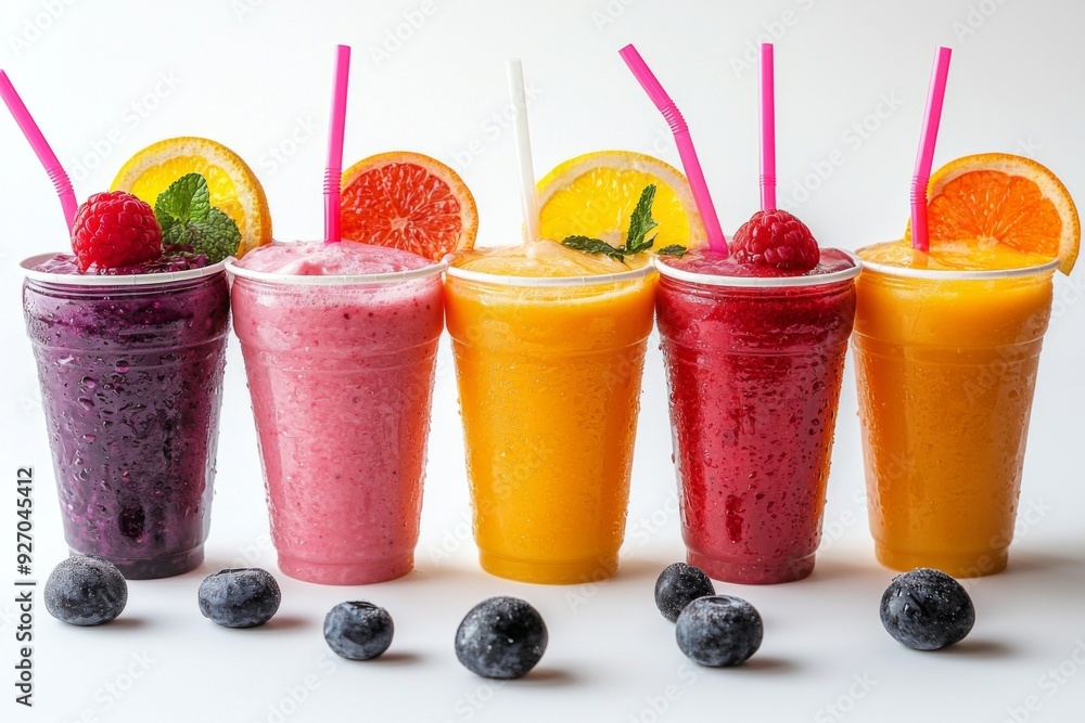 Juices and Floats in Plastic Cup on white background created with Generative AI Juices and Floats in Plastic Cup on white background created with Generative AI