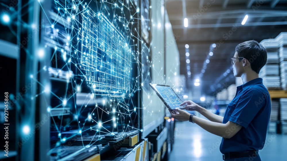 A businessperson using AI to optimize supply chain management on a digital interface A businessperson using AI to optimize supply chain management on a digital interface