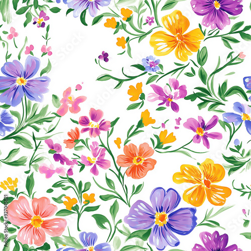 handdrawn painting of cute and beautiful flowers, white background