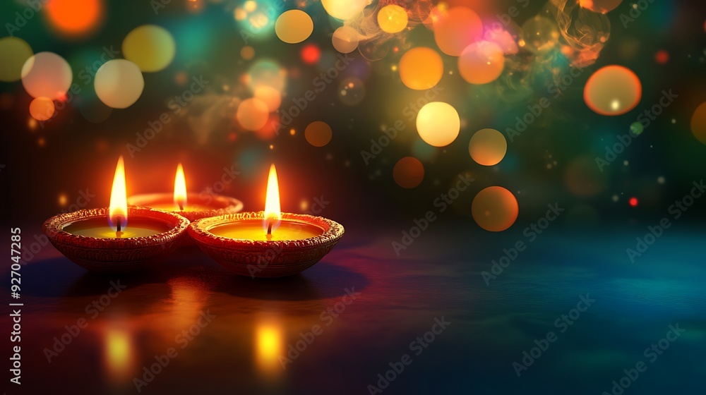 Colorful Happy Diwali festival with bokeh lights and oil lamp Diwali festival background Colorful Happy Diwali festival with bokeh lights and oil lamp Diwali festival background