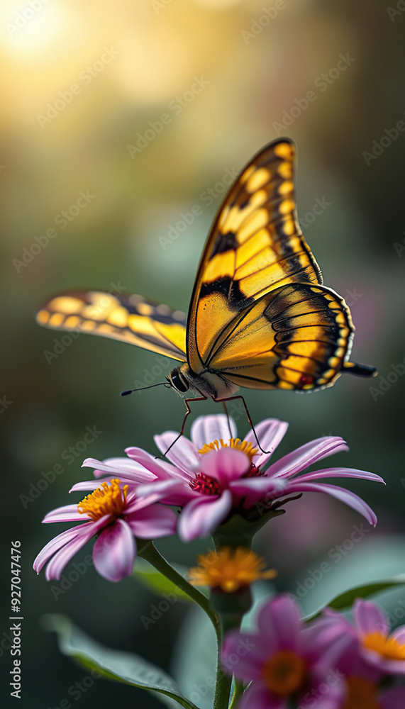 A butterfly is sitting on a yellow flower A butterfly is sitting on a yellow flower