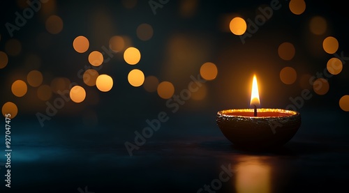 Colorful Happy Diwali festival with bokeh lights and oil lamp Diwali festival background