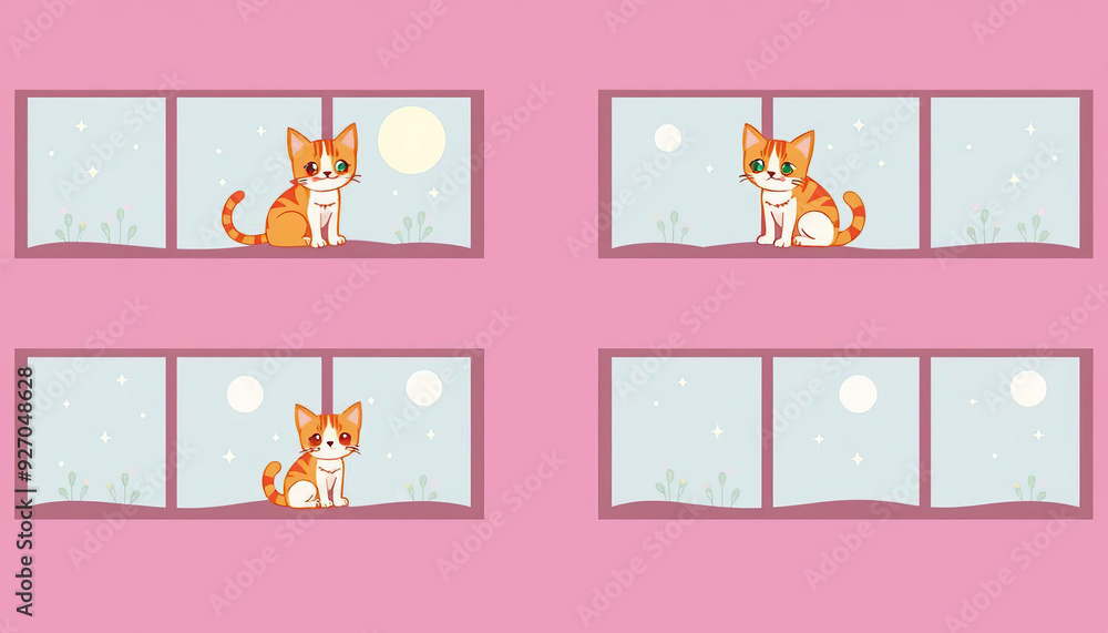 A cartoon cat is sitting on a white background A cartoon cat is sitting on a white background