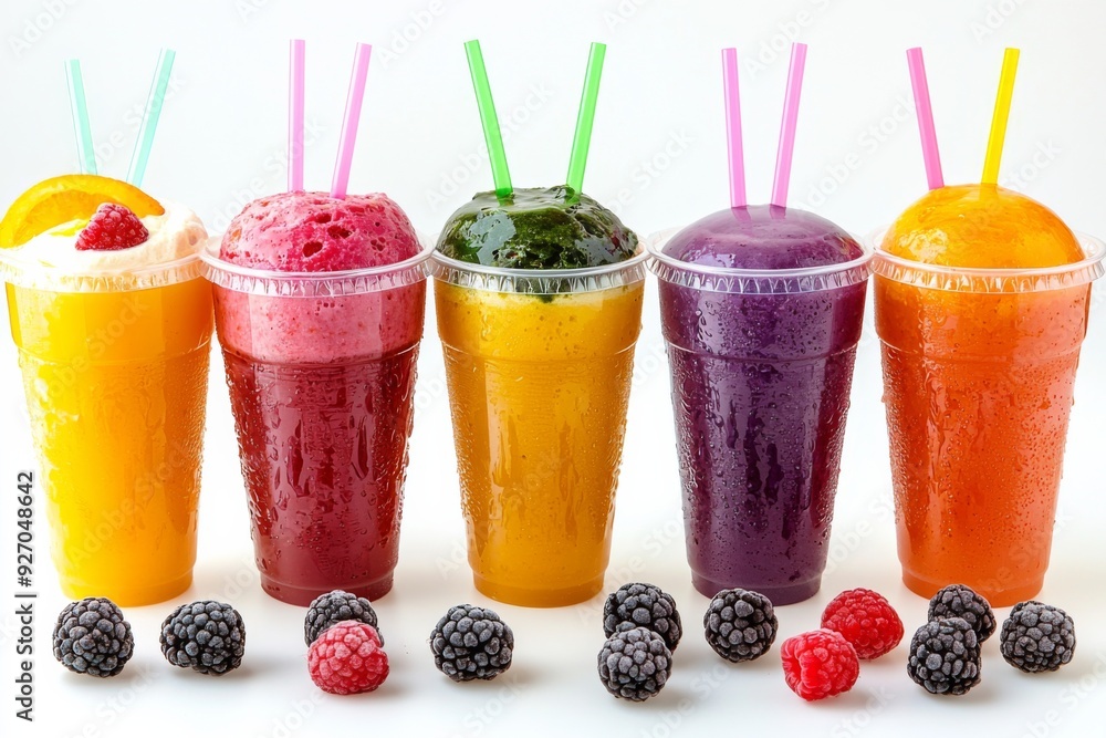 Juices and Floats in Plastic Cup on white background created with Generative AI Juices and Floats in Plastic Cup on white background created with Generative AI