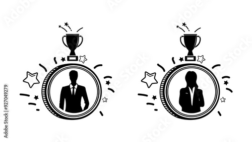 Employee of the Month award winner, high-performance champion, gold medal recipient, recognized for success and victory, a symbol of leadership and achievement, black isolated silhouette 