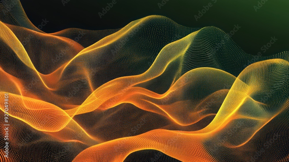 Abstract background with gradient of orange and yellow, featuring wavy lines made from tiny dots, giving the impression that it is made up of fabric or paper. Abstract background with gradient of orange and yellow, featuring wavy lines made from tiny dots, giving the impression that it is made up of fabric or paper.