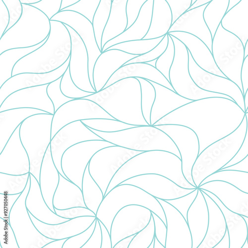 Leaves pattern with wavy lines and scrolls petals on white background. Abstract organic linear design in art deco style. Seamless vector design for textile, fabric and wrapping