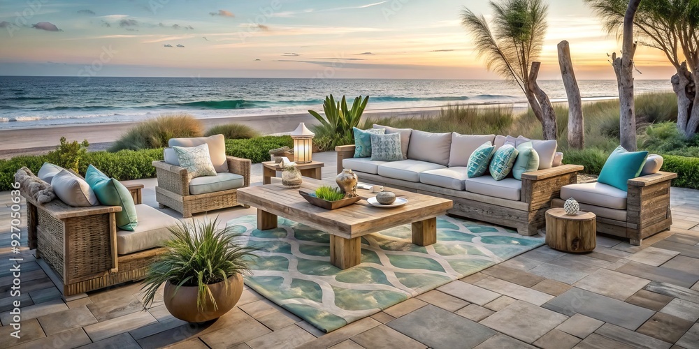 Photo inspiration: Fresh Look at Coastal Chic Paver Patio With Driftwood Inspired Decorations Sea Glass