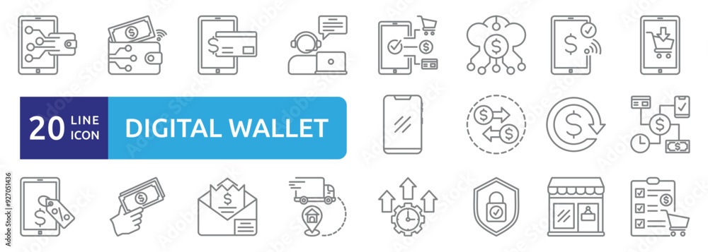 Digital wallet icon set Digital wallet icon set