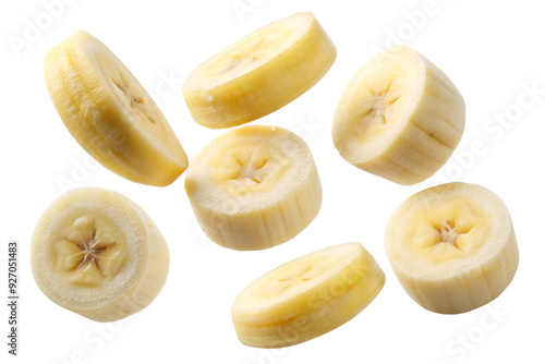 Banana Slices Falling in Mid-Air