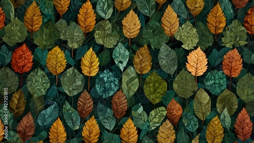 A geometric artwork where triangles tessellate in vibrant colors ai_generated