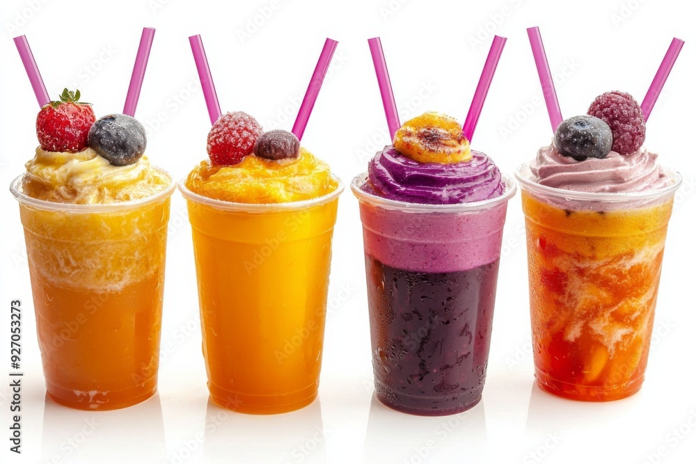 Juices and Floats in Plastic Cup on white background created with Generative AI Juices and Floats in Plastic Cup on white background created with Generative AI