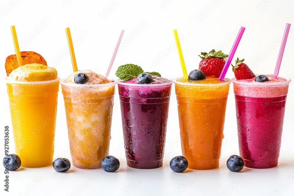 Juices and Floats in Plastic Cup on white background created with Generative AI Juices and Floats in Plastic Cup on white background created with Generative AI