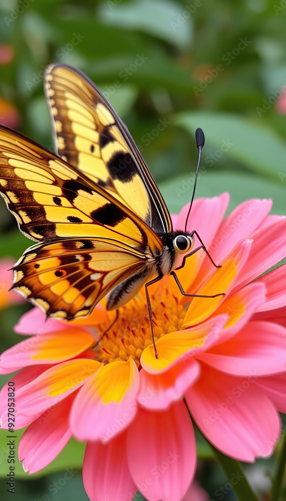 Fototapeta premium A butterfly is sitting on a yellow flower