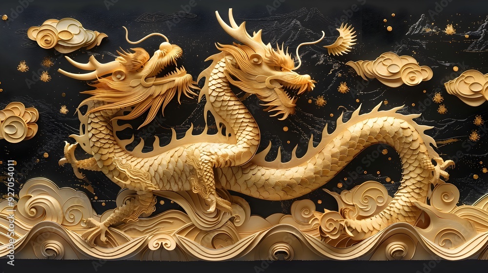 Obraz premium Enchanting Chinese Dragon SVG for Laser Cut and Digital Crafts