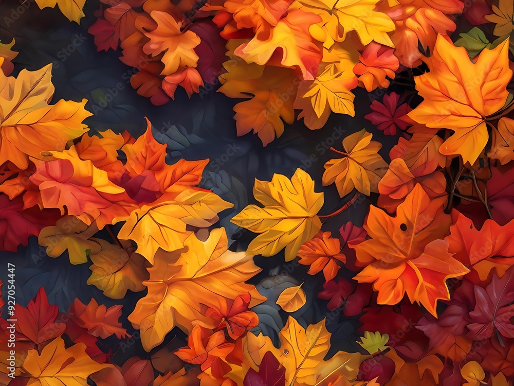 An overhead view of an autumn forest, showcasing the dense, colorful canopy of leaves in varying shades of orange, red, and yellow. An overhead view of an autumn forest, showcasing the dense, colorful canopy of leaves in varying shades of orange, red, and yellow.