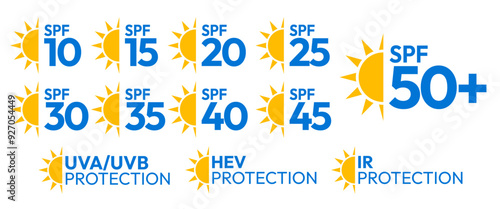 Spf Sun Protection Factor vector icon, sign, logo, badge, sticker, label, emblem, stamp, symbol, black, line, flat vector, isolated illustration.