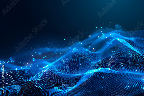 Blue abstract background with a network grid and particles connected. ,Abstract background with glowing blue waves and dots on a dark background, Background of abstract lines that form waves on a dark