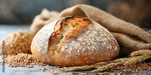 Freshly Baked Artisan Bread with Rustic Background