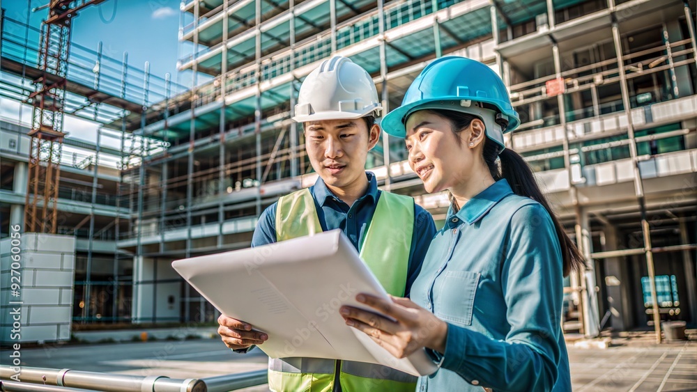 two asian engineer working at site two asian engineer working at site