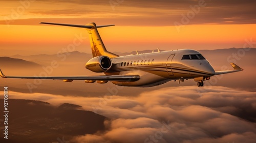 Luxurious private jet soaring high above clouds for exclusive and premium air transportation