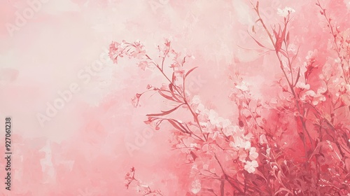 Abstract painting of pink flowers on a pink background.