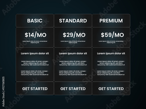 Pricing table. Price chart template, business plan pricing grid, web banner checklist design template. Vector compare price design list