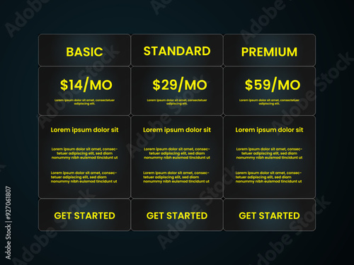 Pricing table. Price chart template, business plan pricing grid, web banner checklist design template. Vector compare price design list