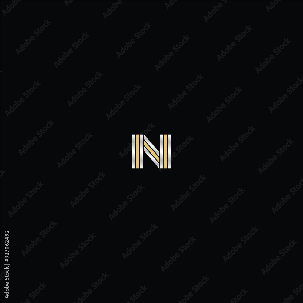 Letter N/Z Logo in Silver and Gold on Black Background: Luxurious and Elegant Design Letter N/Z Logo in Silver and Gold on Black Background: Luxurious and Elegant Design