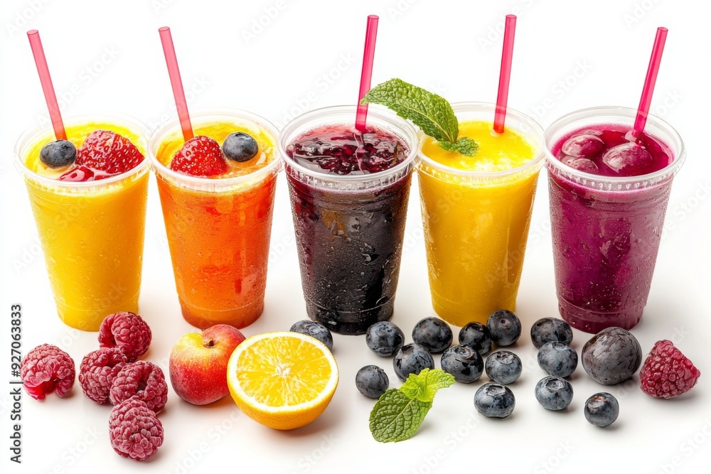 Juices and Floats in Plastic Cup on white background created with Generative AI Juices and Floats in Plastic Cup on white background created with Generative AI