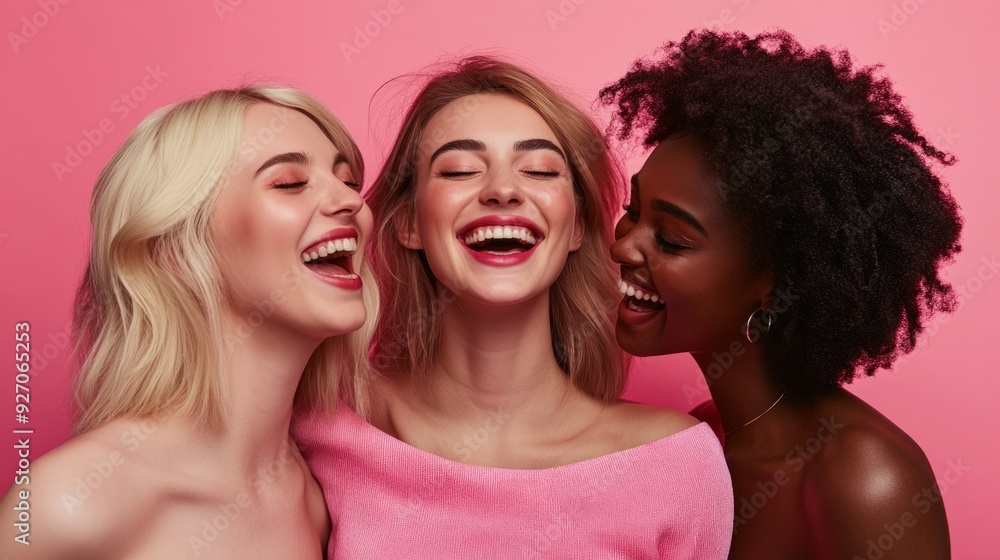 Different races, women, pink, girly, high-end look, joy, happiness, Different races, women, pink, girly, high-end look, joy, happiness,