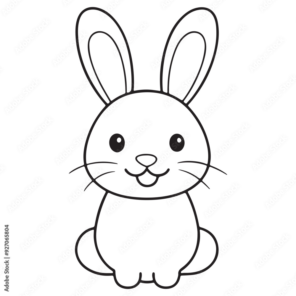 Obraz premium Adobe IllustratCute kawaii bunny and baby cartoon character coloring page vector illustration. Pet animal, mothers day colouring page for kidsor Artwork.